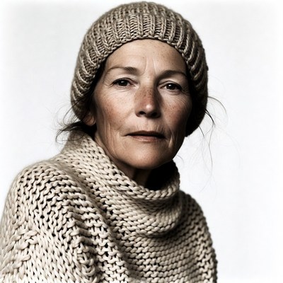 Woman in knit beanie and turtleneck