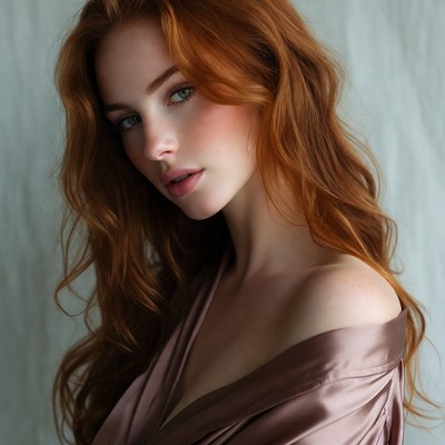Redhead woman in silk dress