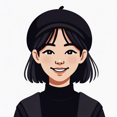 Smiling Asian woman in black beret