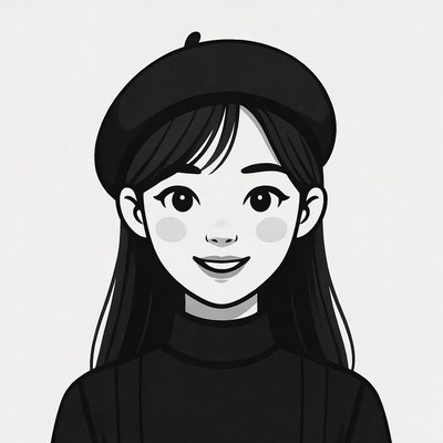 Asian woman wearing beret illustration