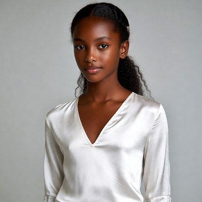 African-American girl in white silk blouse