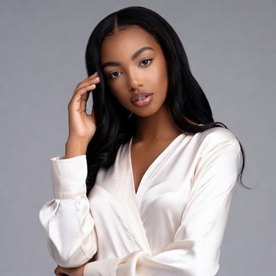 Beautiful Black woman in white silk robe