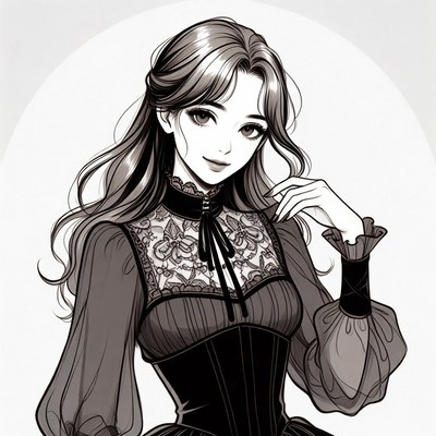 Anime girl in Victorian lace dress