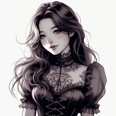 Anime girl in black lace corset dress