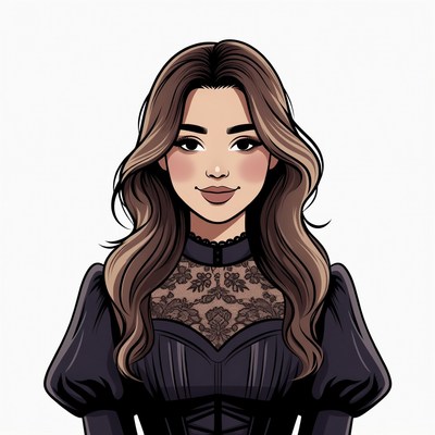 Woman in black lace Victorian dress