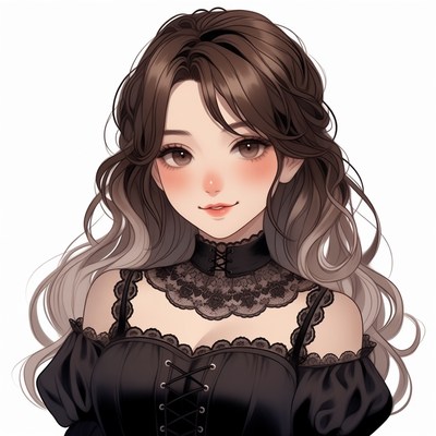 Anime girl in black lace dress