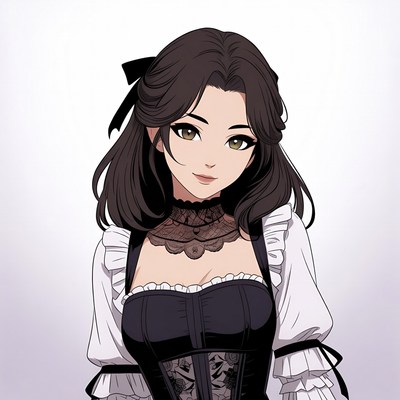 Anime girl in black lace corset