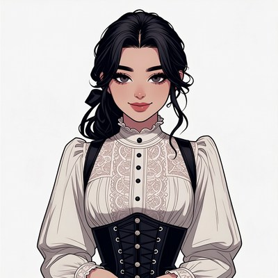 Anime girl in Victorian blouse and corset