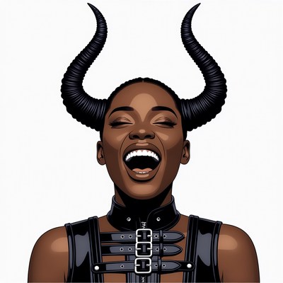 African-American woman with demon horns laughing