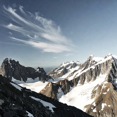 Snowy Mountain Peaks with Glacier