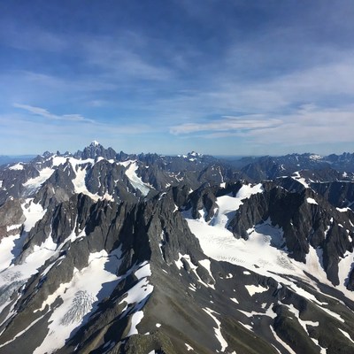 Snowy Mountain Peaks Aerial View