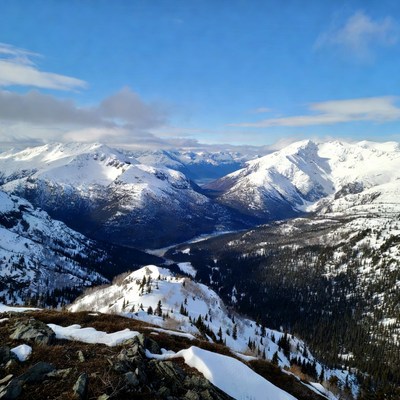 Snowy Mountains with River Valley