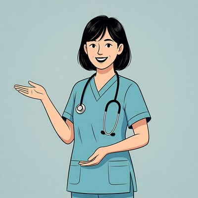 Asian nurse gesturing with stethoscope