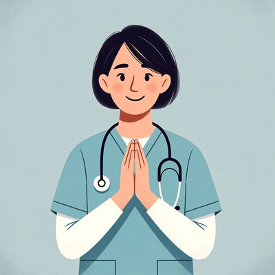 Asian nurse praying with stethoscope