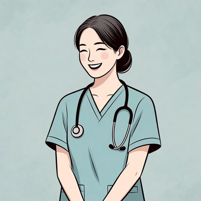 Smiling Asian nurse with stethoscope