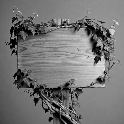 Ivy Covered Wooden Blank Sign