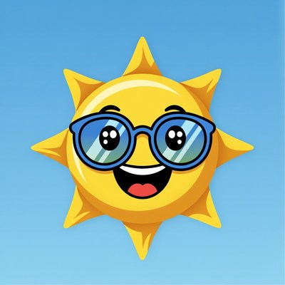 Cartoon Smiling Sun with Sunglasses
