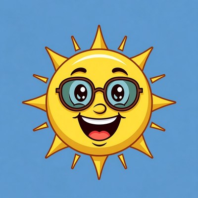 Cartoon Smiling Sun with Sunglasses