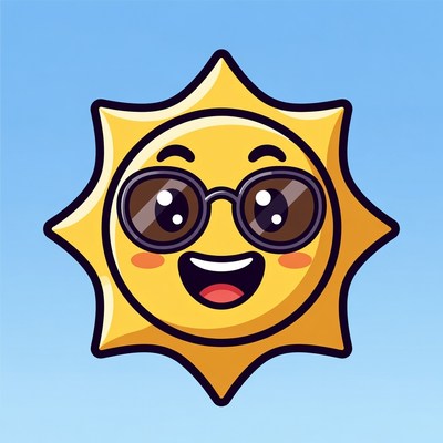 Smiling Cartoon Sun with Sunglasses
