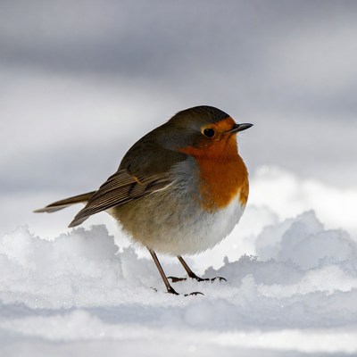 Robin standing on snow