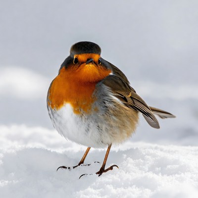 Robin standing in snow