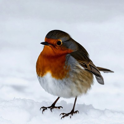 Robin standing in snow