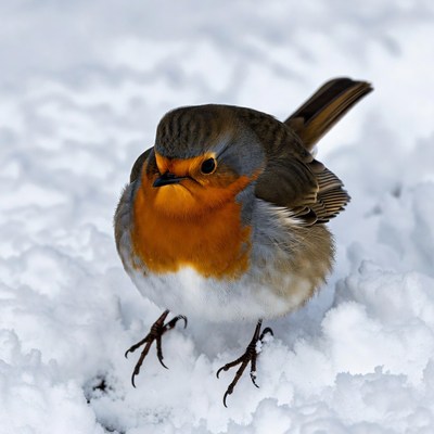 Robin standing in snow