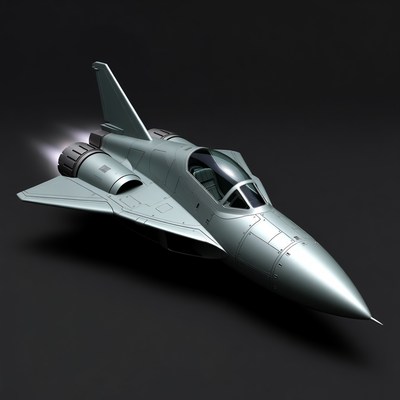 Silver Jet Fighter with Afterburners