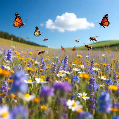 Butterflies and Bees in Wildflower Meadow