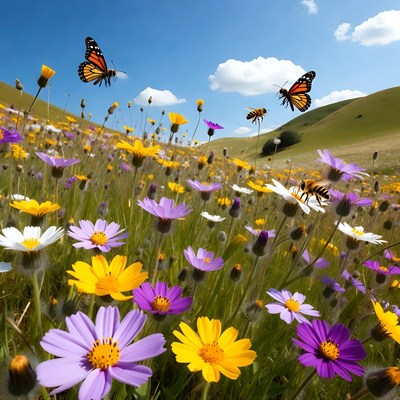 Monarch Butterflies in Wildflower Meadow