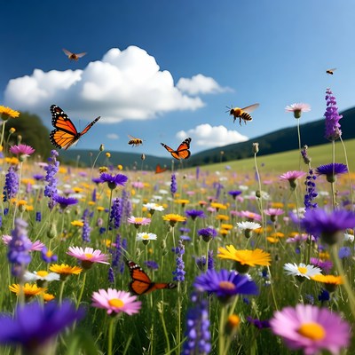Butterflies and Bees in Wildflower Meadow