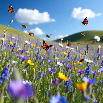 Butterflies and Bees in Wildflower Meadow