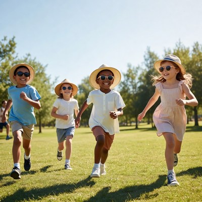 African-American kids running in park