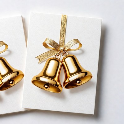 Golden Wedding Bells on White Envelopes