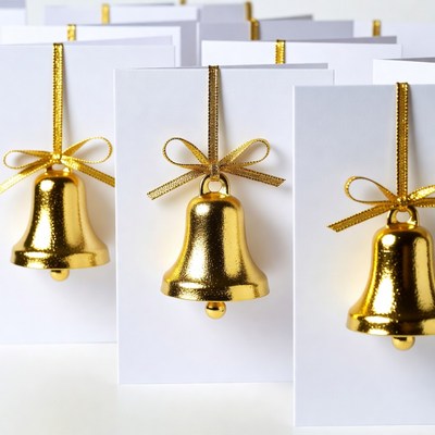 Golden bells on white cards