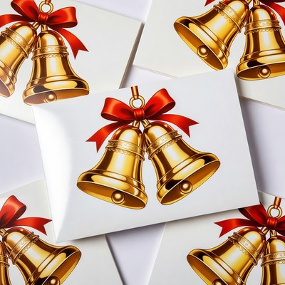 Golden Christmas Bells with Red Ribbons