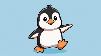 Cute cartoon penguin walking