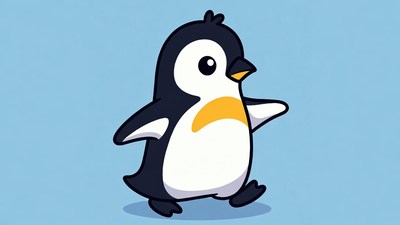 Cute cartoon penguin walking