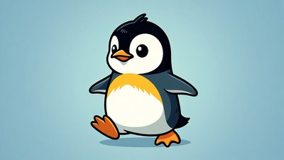 Cute cartoon penguin walking