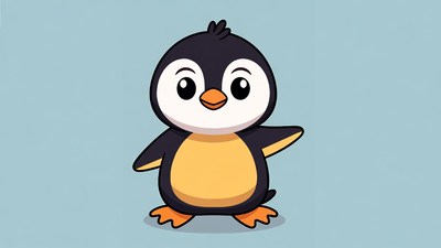 Cute cartoon baby penguin waving