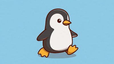 Cute cartoon penguin walking