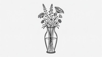 Line Art Flowers in Vase
