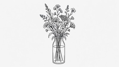 Line Art Wildflowers in Glass Jar
