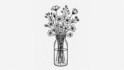 Line Art Flowers in Glass Jar