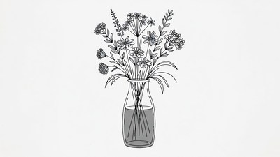 Wildflowers in Glass Vase Illustration