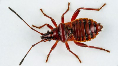 Red Striped Bug on White Background