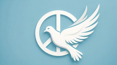 White Dove Flying with Peace Symbol