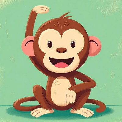 Cartoon monkey raising hand