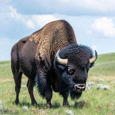 Bison standing in green grassland