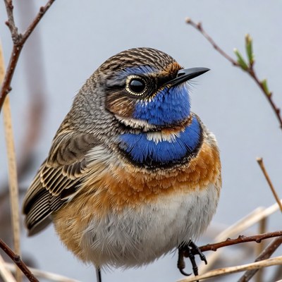 Blue-throated bird on branch